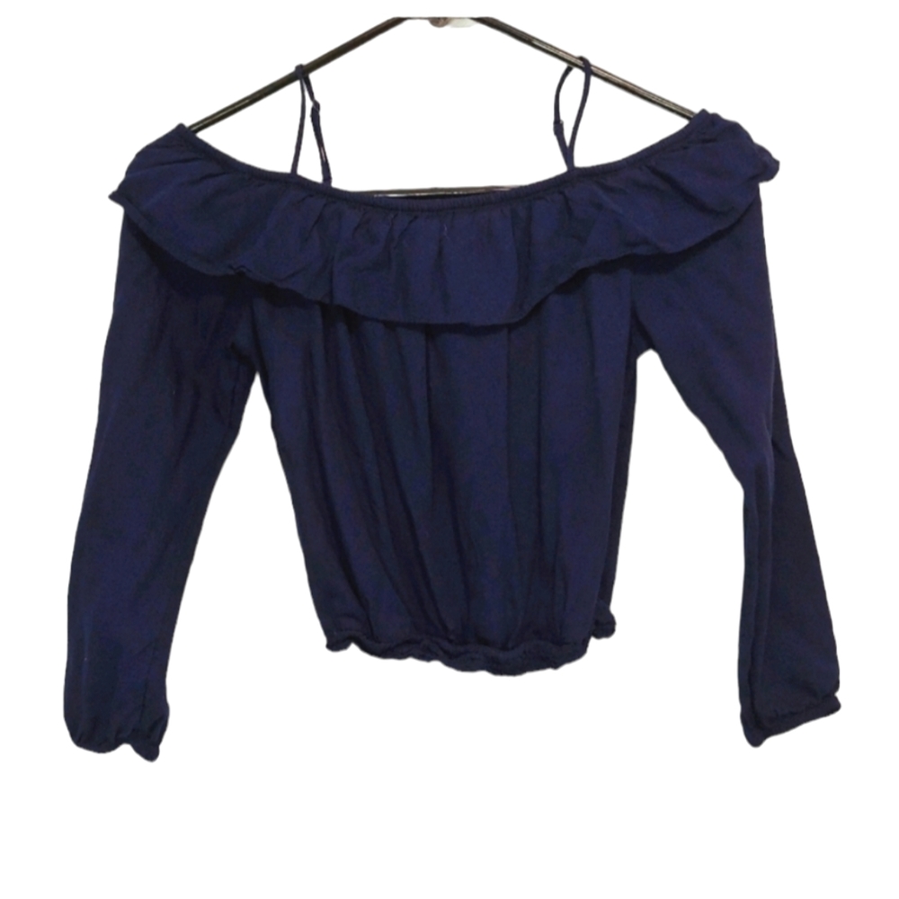 H&M Kids Girls Dark Blue Cold Shoulder Long Sleeve Casual Top Size 11/12